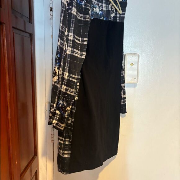 120% Lino floral plaid Shirt Dress long sleeve classy striped box square design - Picture 4 of 8